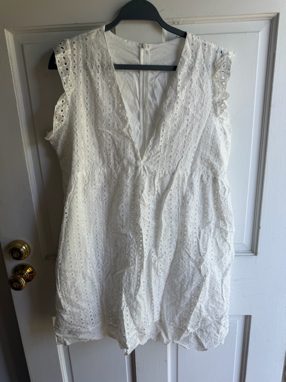 White Eyelet Sleeveless V-Neck Mini Dress